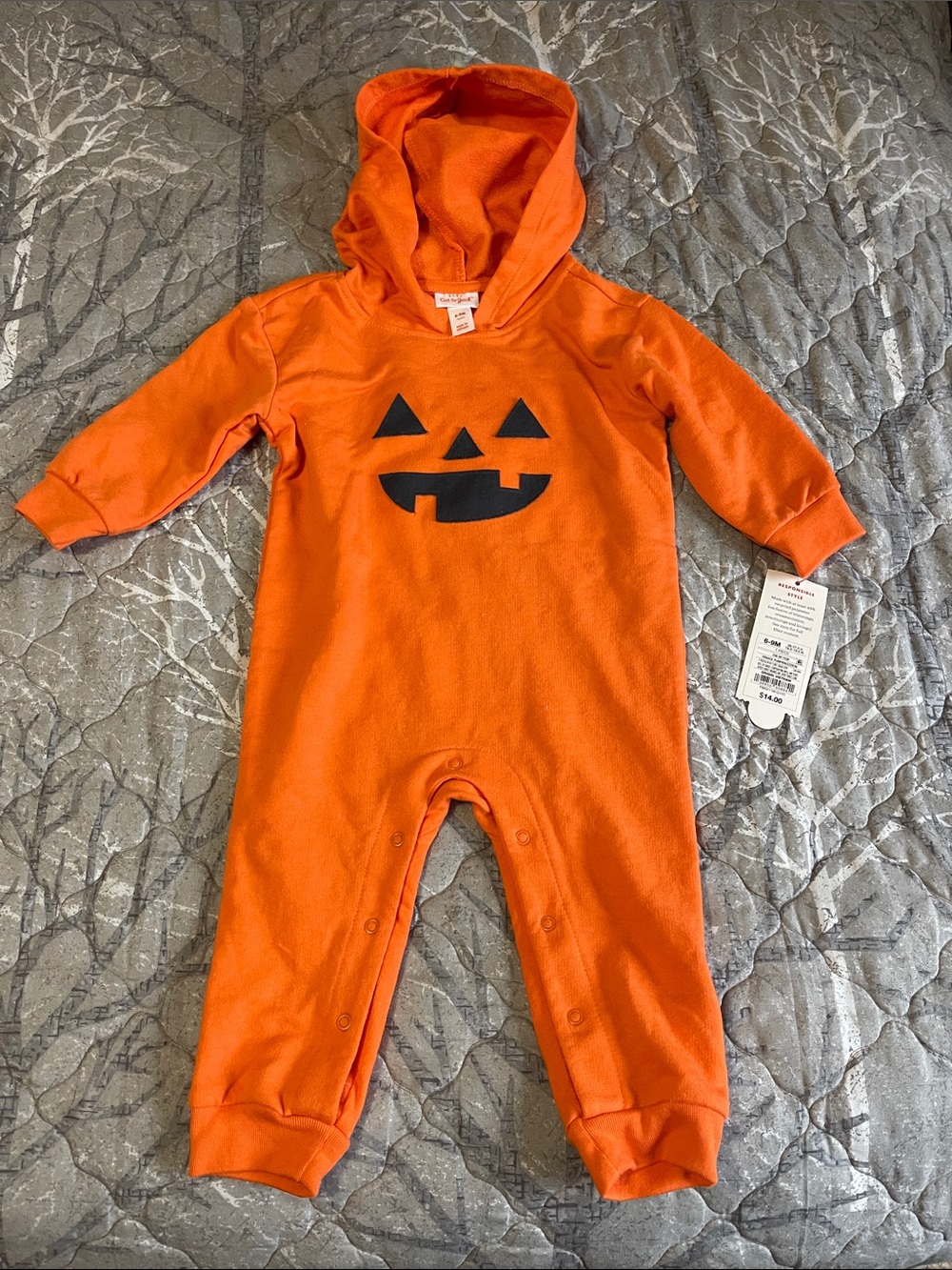 Orange Pumpkin Jack-O'-Lantern Hooded Baby Sleeper